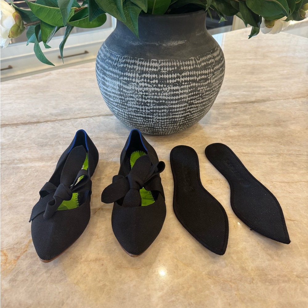 Rothy's Black Pointed Bow Flats